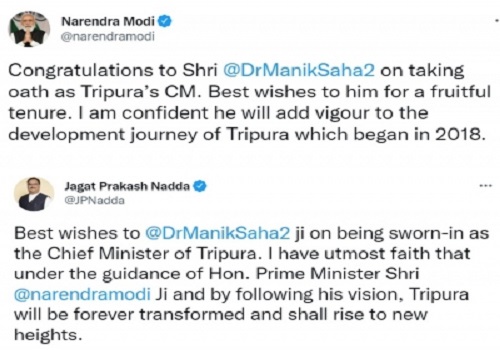 Prime Minister Narendra Modi congratulates Manik Saha on taking oath as CM of Tripura