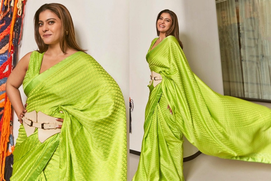 Kajol glows in an all-green saree, asks what colour would laughter be