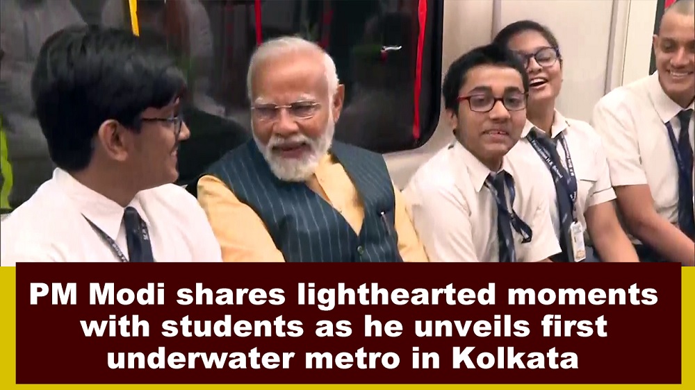 Prime Minister Narendra Modi shares lighthearted moments with students as he unveils first underwater metro in Kolkata xz