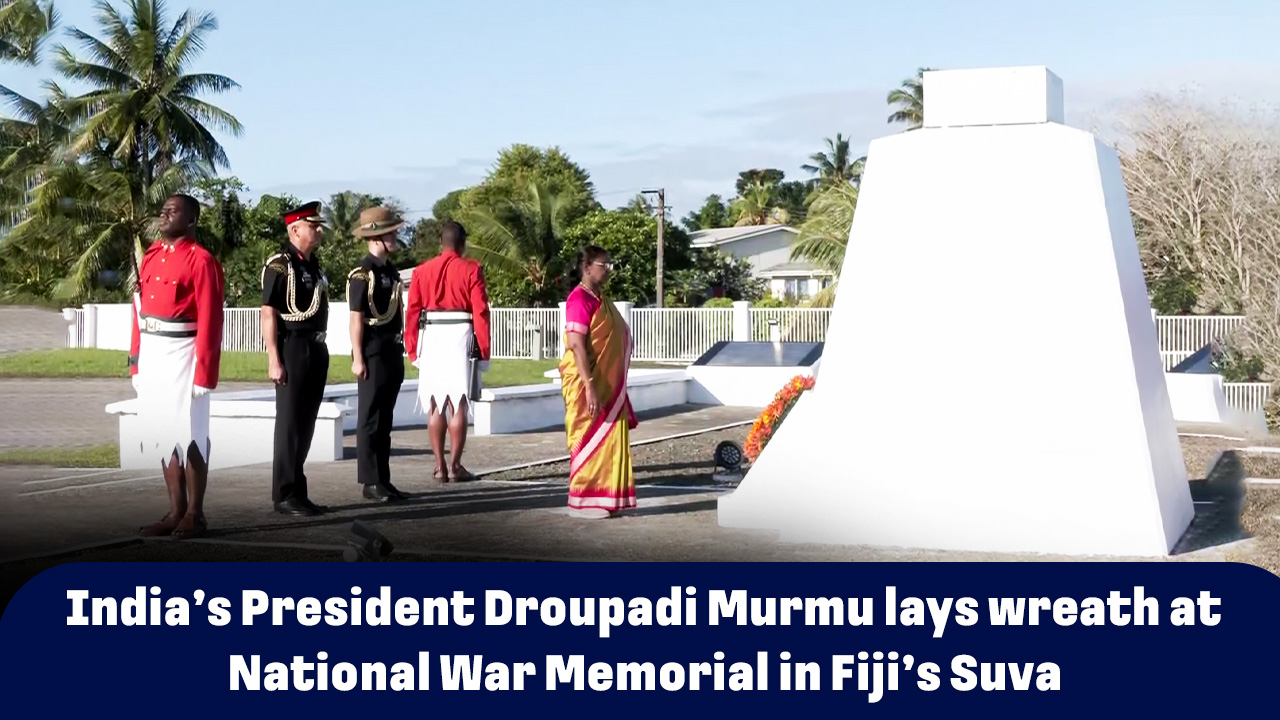 Indias President Droupadi Murmu lays wreath at National War Memorial in Fijis Suva