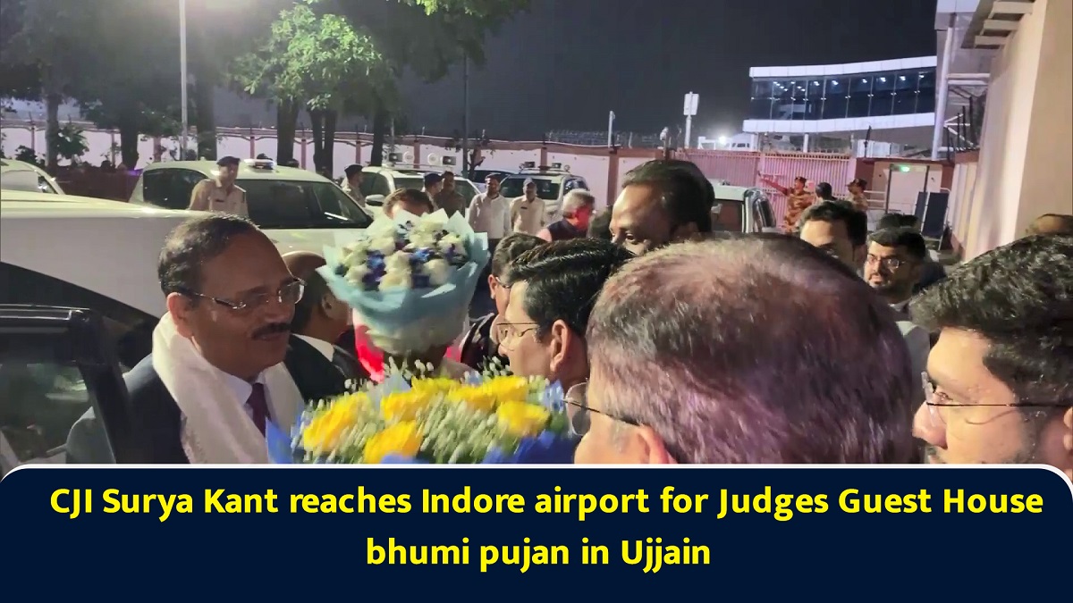 CJI Surya Kant reaches Indore airport for Judges Guest House bhumi pujan in Ujjain