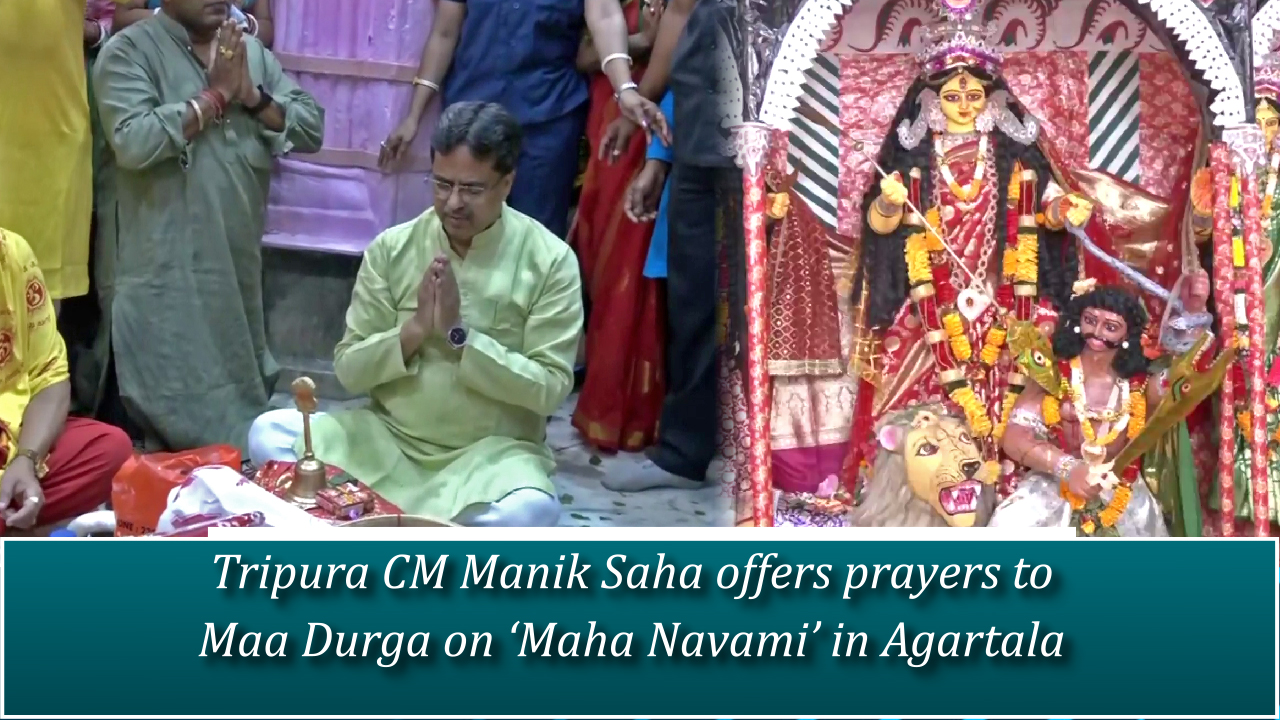 Tripura CM Manik Saha offers prayers to Maa Durga on `Maha Navami` in Agartala