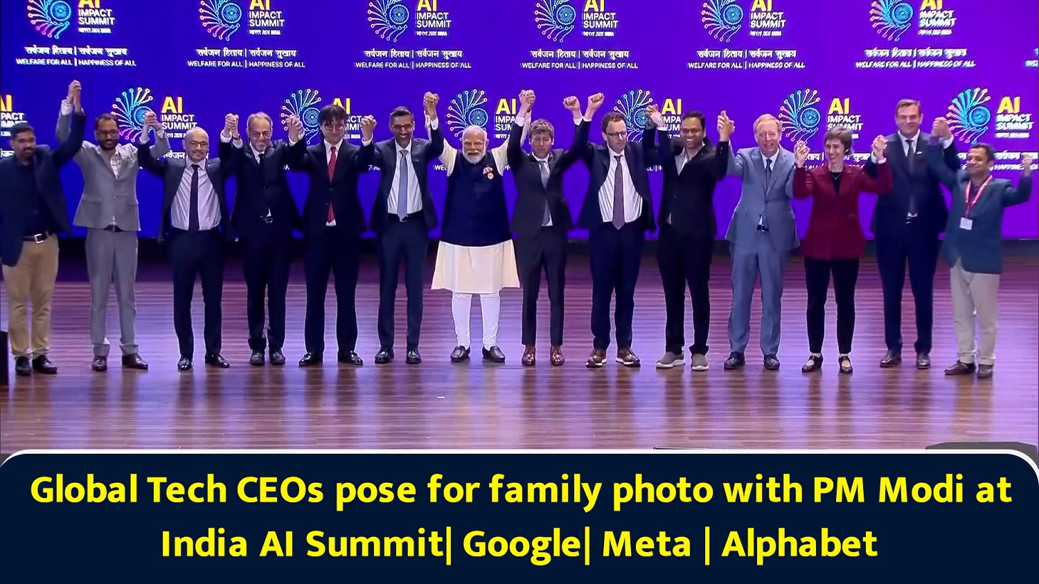 Global Tech CEOs pose for family photo with Prime Minister Narendra Modi at India AI Summit| Google| Meta | Alphabet