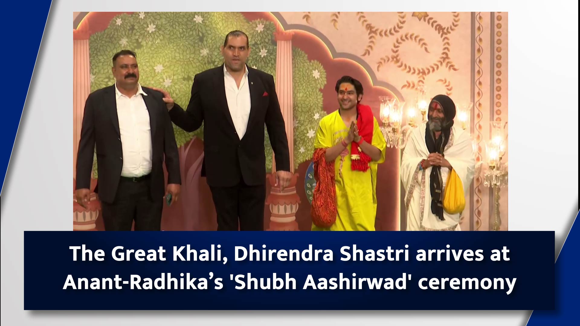The Great Khali, Bageshwar Dham arrives at Anant-Radhika`s `Shubh Aashirwad` ceremony