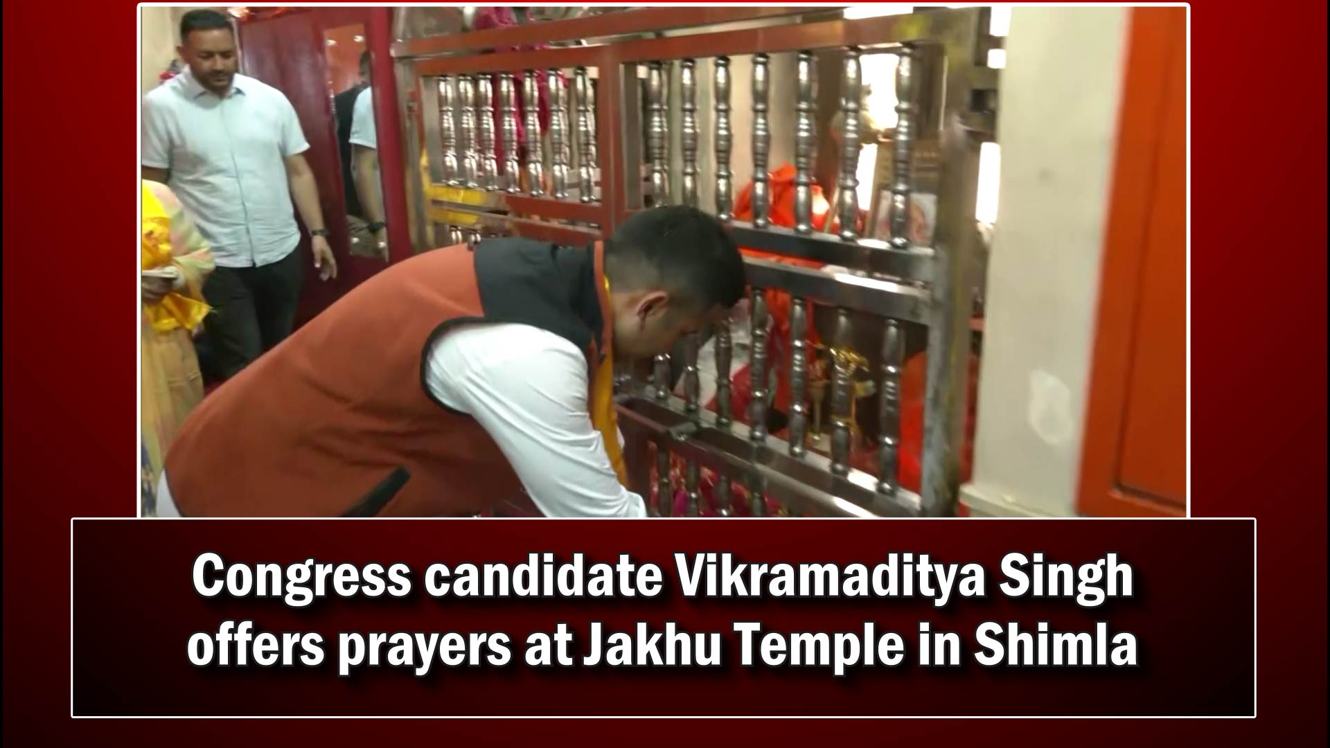 Himachal Pradesh: Congress candidate Vikramaditya Singh offers prayers at Jakhu Temple in Shimla