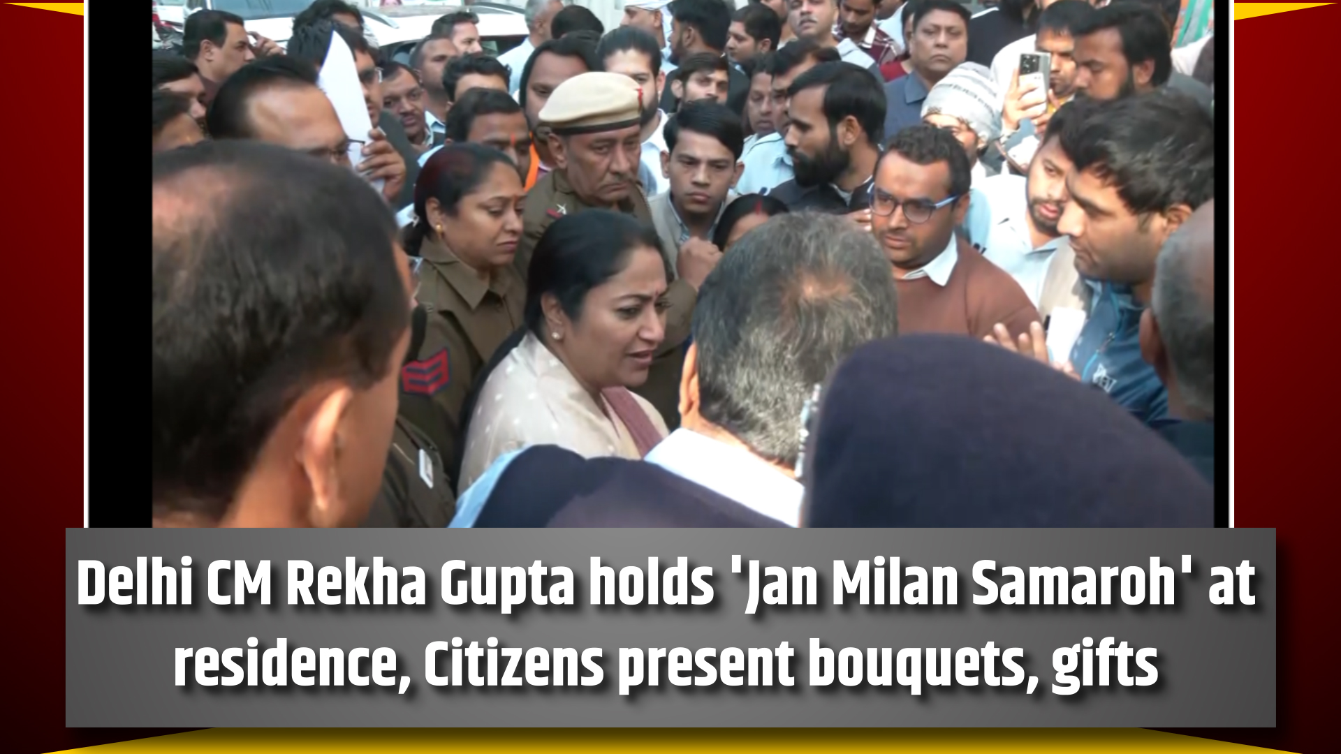 Delhi CM Rekha Gupta holds `Jan Milan Samaroh` at residence, Citizens present bouquets, gifts 