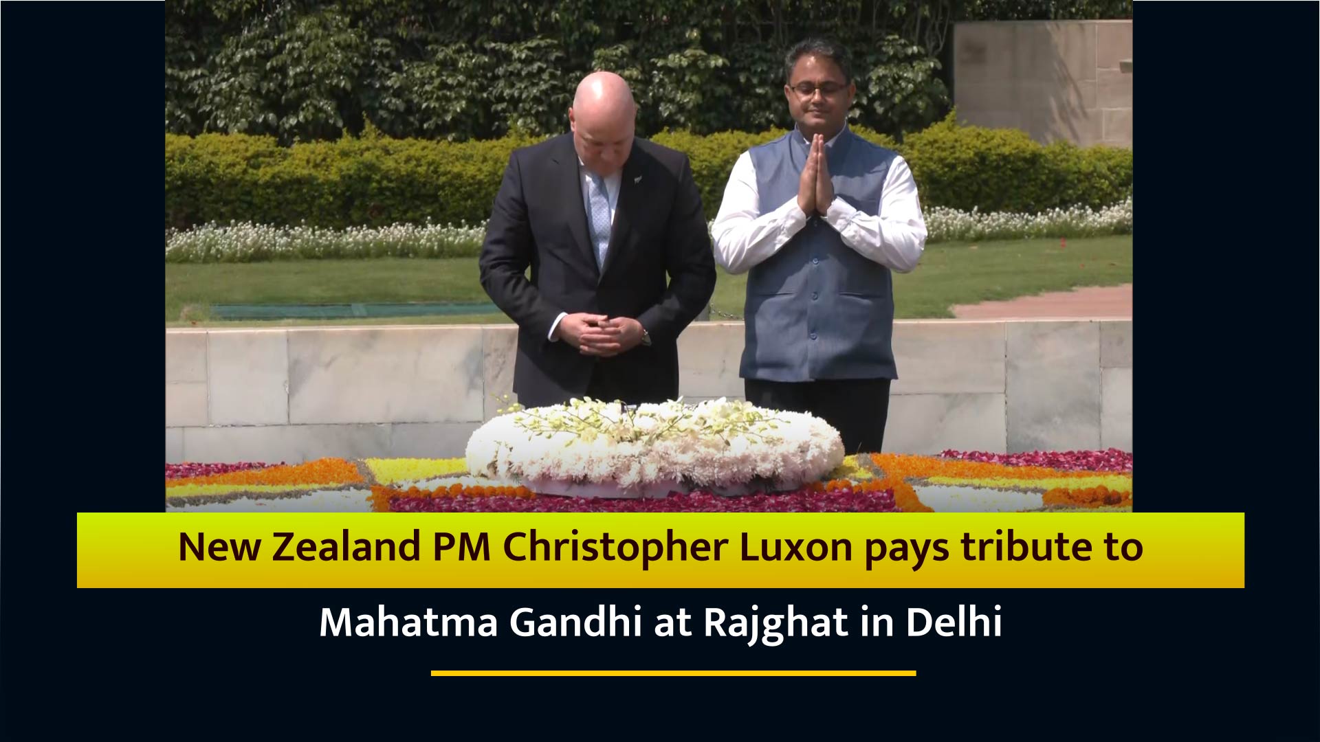 New Zealand PM Christopher Luxon pays tribute to Mahatma Gandhi at Rajghat in Delhi