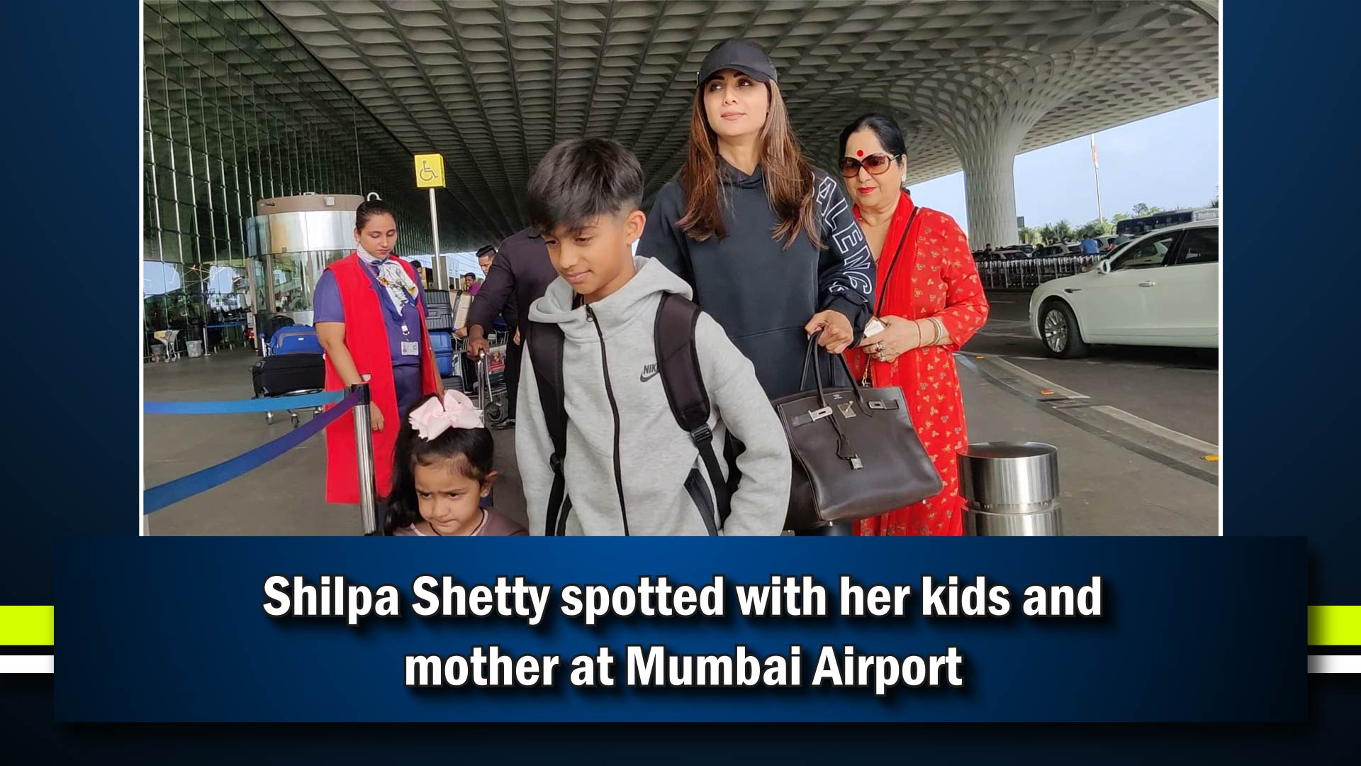 Shilpa Shetty spotted with her kids and mother at Mumbai Airport