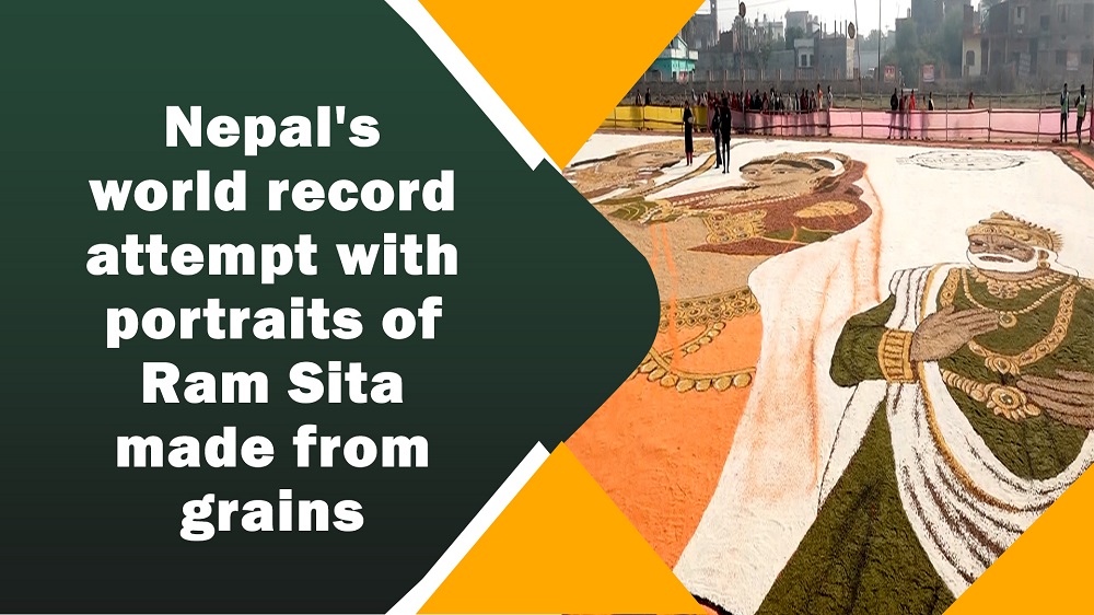 Nepal`s world record attempt with portraits of Ram Sita made from grains