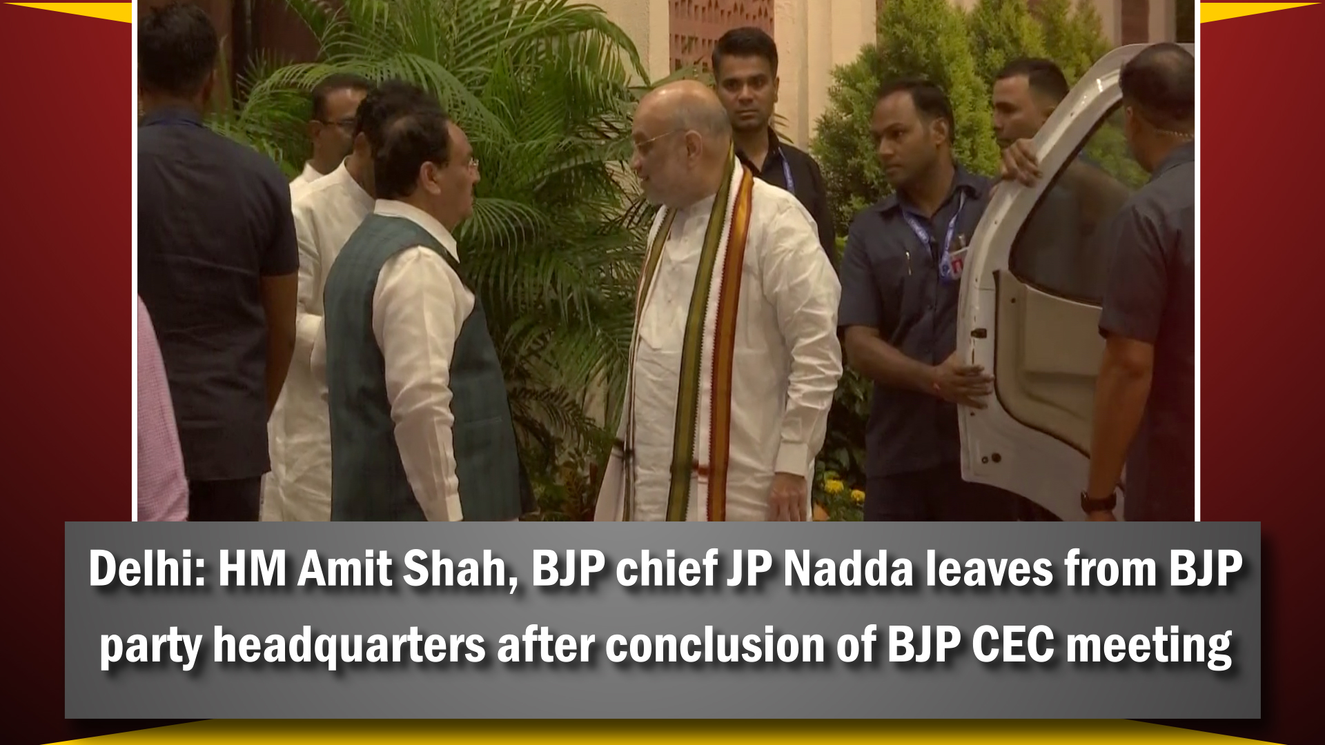 Delhi: HM Amit Shah, BJP chief JP Nadda leaves from BJP party headquarters after conclusion of BJP CEC meeting