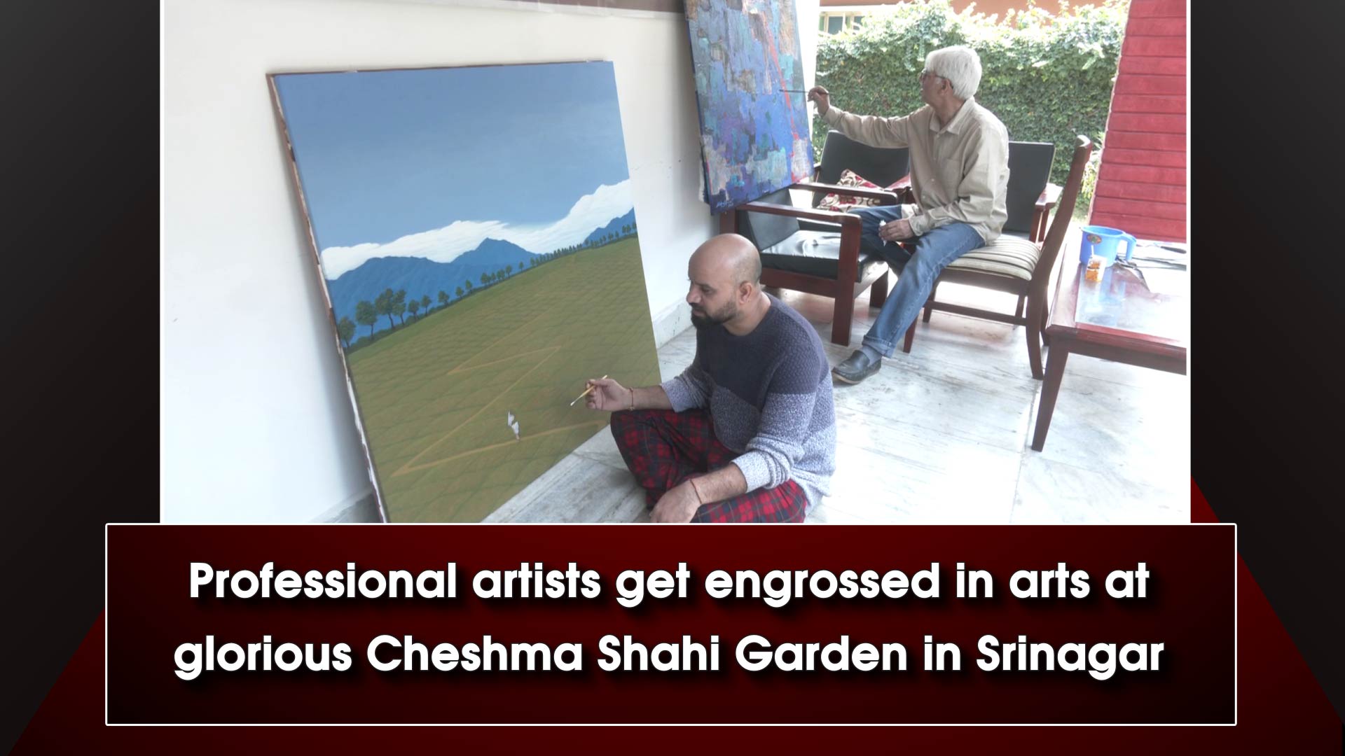 Professional artists get engrossed in arts at glorious Cheshma Shahi Garden in Srinagar