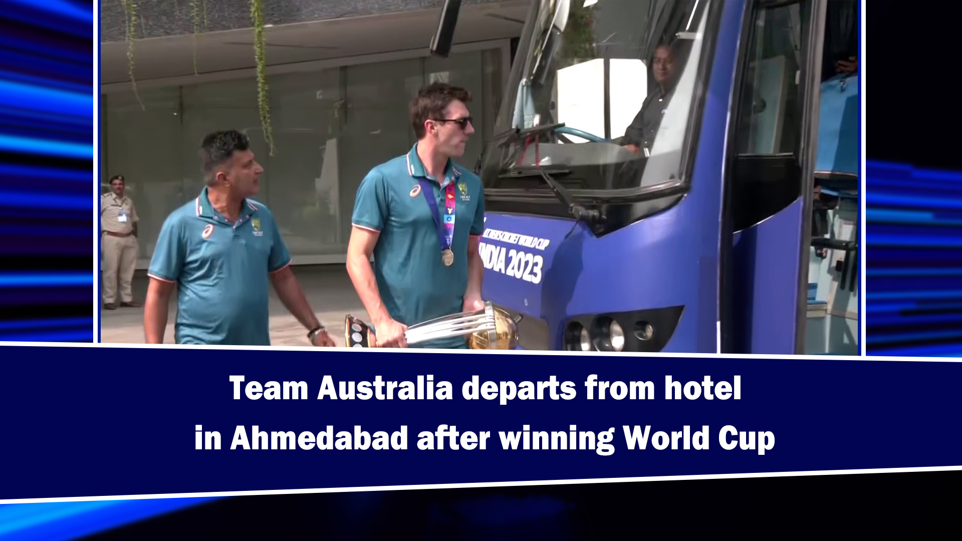 Team Australia departs from hotel in Ahmedabad after winning World Cup