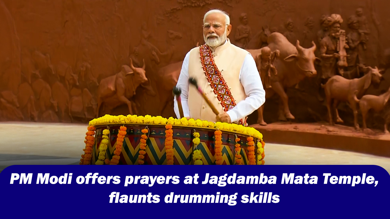 PM Narendra Modi offers prayers at Jagdamba Mata Temple, flaunts drumming skills