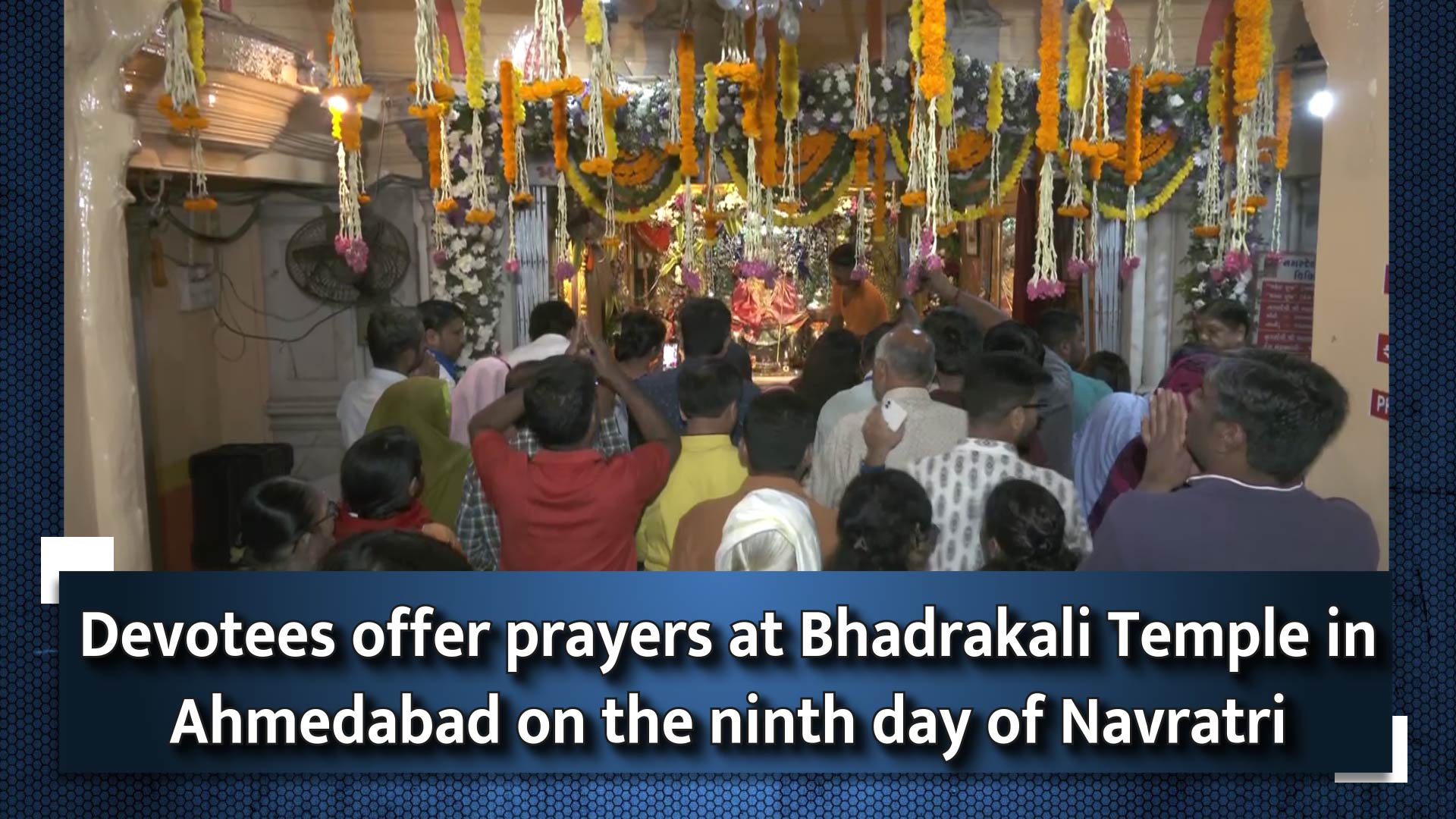 Devotees offer prayers at Bhadrakali Temple in Ahmedabad on the ninth day of Navaratri