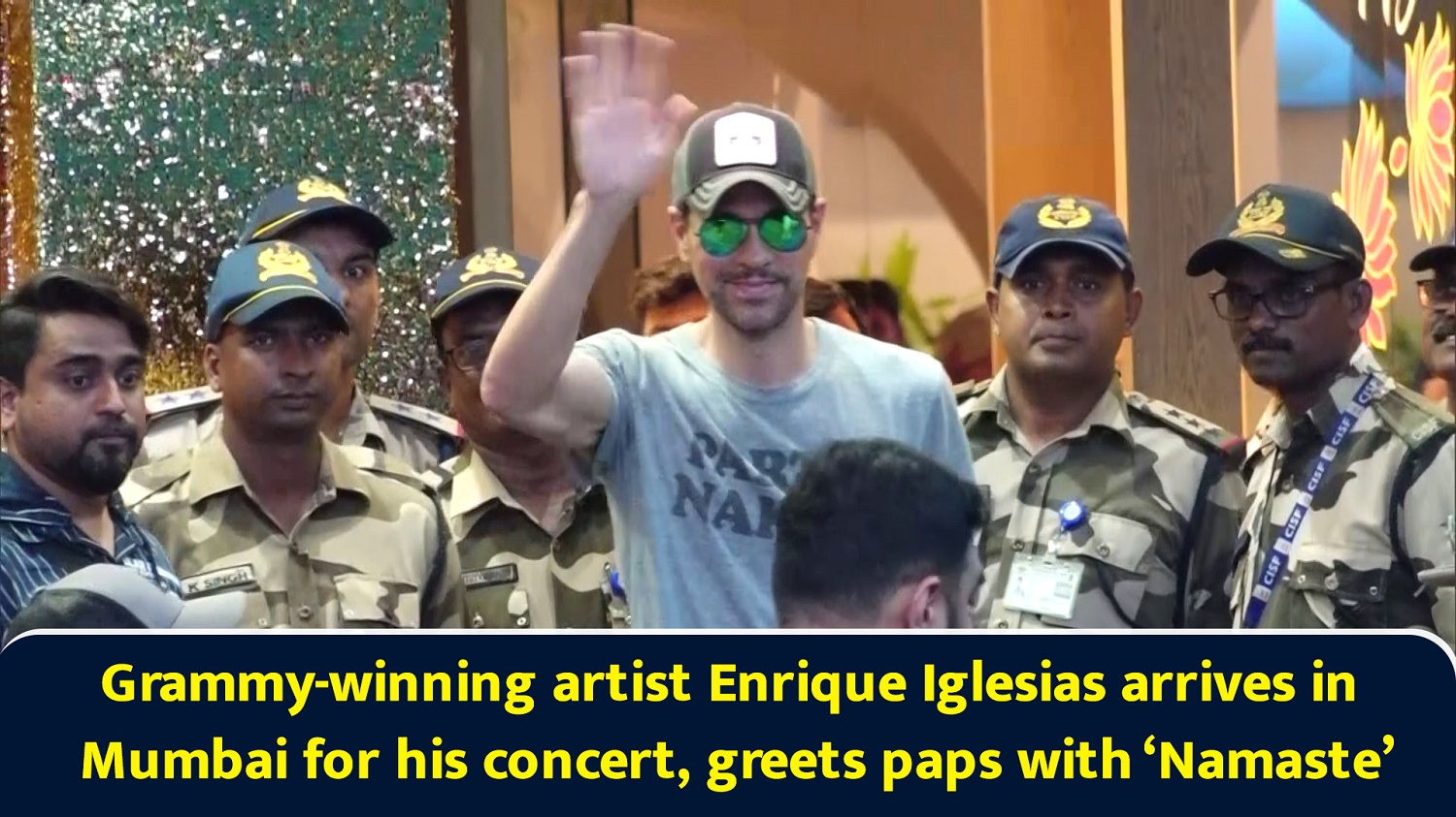 Grammy-winning artist Enrique Iglesias arrives in Mumbai for his concert, greets paps with `Namaste`