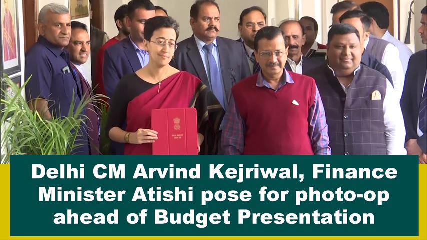 Delhi CM Arvind Kejriwal` Finance Minister Atishi pose for photo-op ahead of Budget Presentation