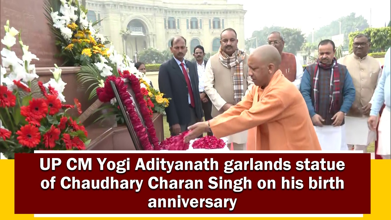UP CM Yogi Adityanath garlands statue of Chaudhary Charan Singh on his birth anniversary